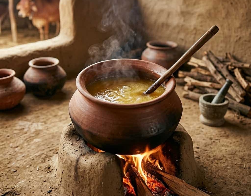 Clay pot with milk