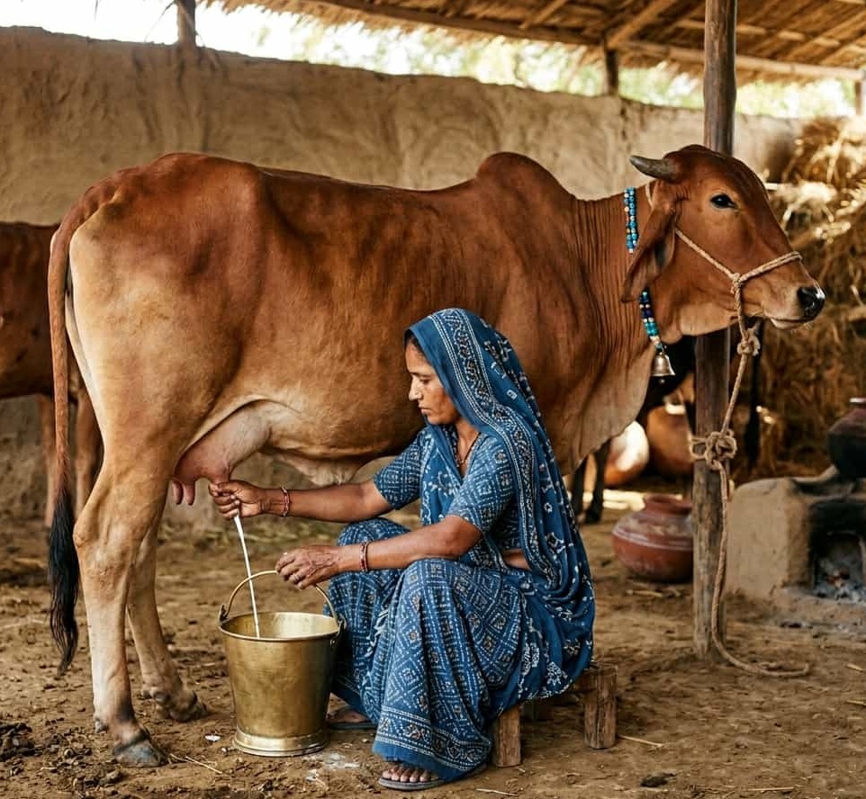 Milking desi cow